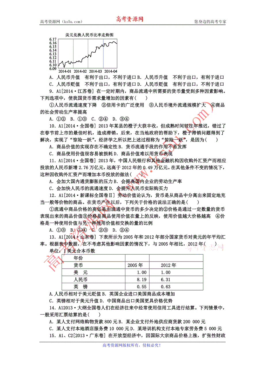 《名校推荐》河北省正定中学2016届高三政治备考：经济生活第一课高考专练.doc_第2页