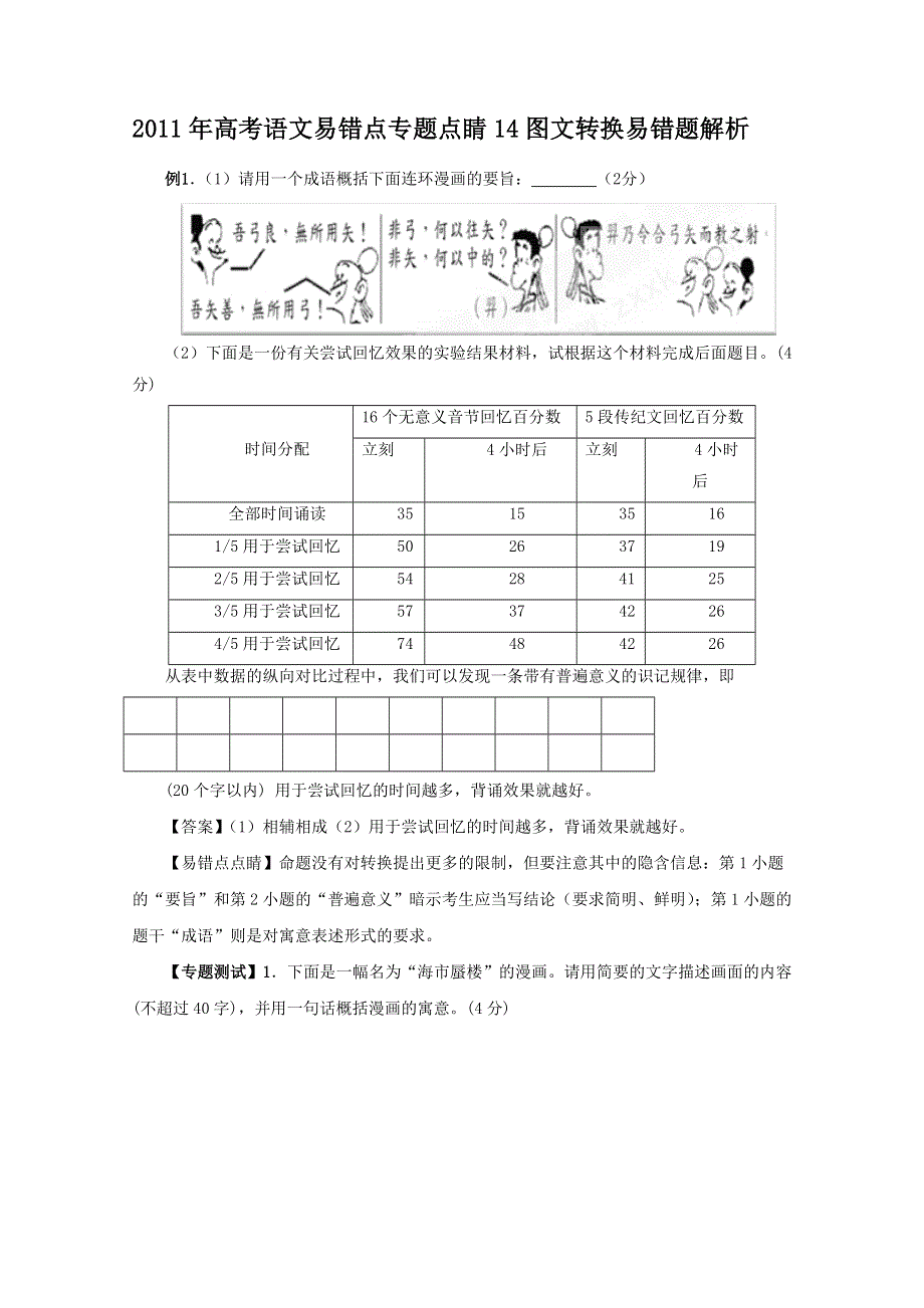 2011年高考语文易错点专题点睛14：图文转换易错题解析.doc_第1页