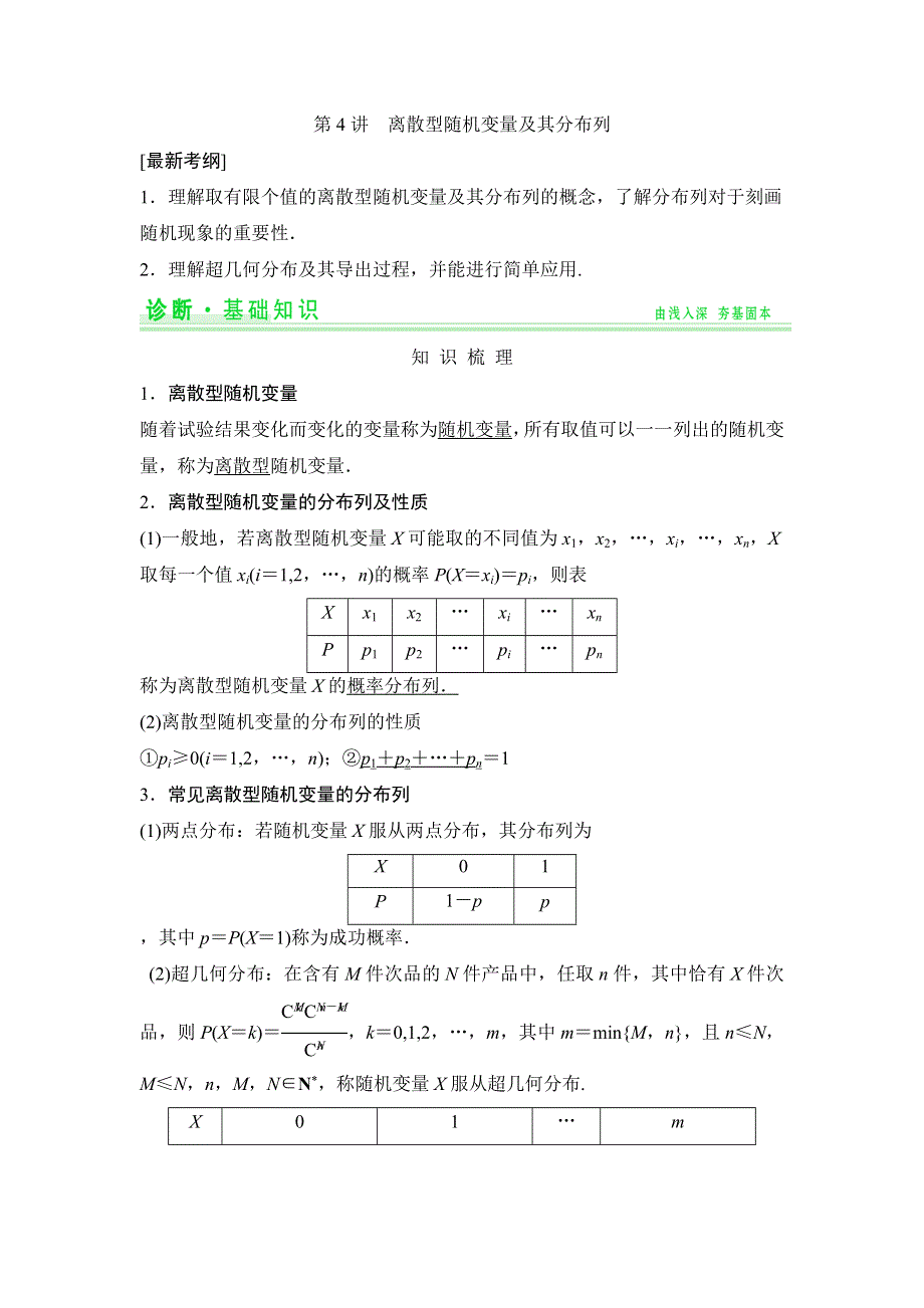 《创新设计》2015年高考数学（四川专用理）一轮复习考点突破：第11篇 第4讲 离散型随机变量及其分布列.doc_第1页