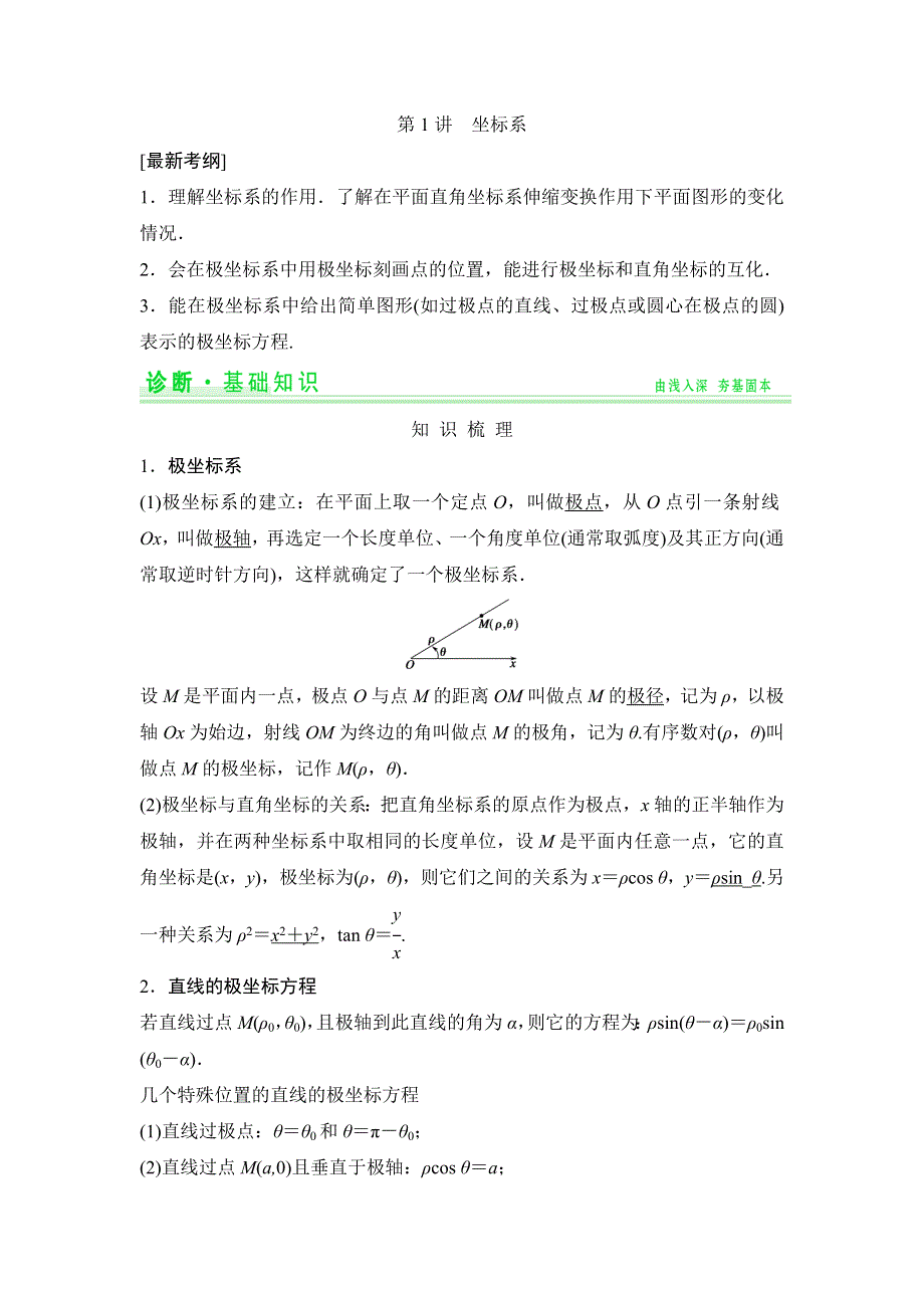 《创新设计》2015年高考数学（四川专用理）一轮复习考点突破：选修4-4 第1讲 坐标系.doc_第1页