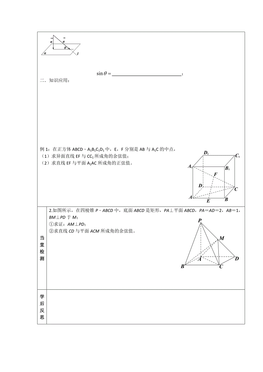 新疆阿克苏地区温宿县第二中学高中人教A版数学选修2-1导学案：第三章 36 3-2用向量解决空间角问题1 .doc_第2页