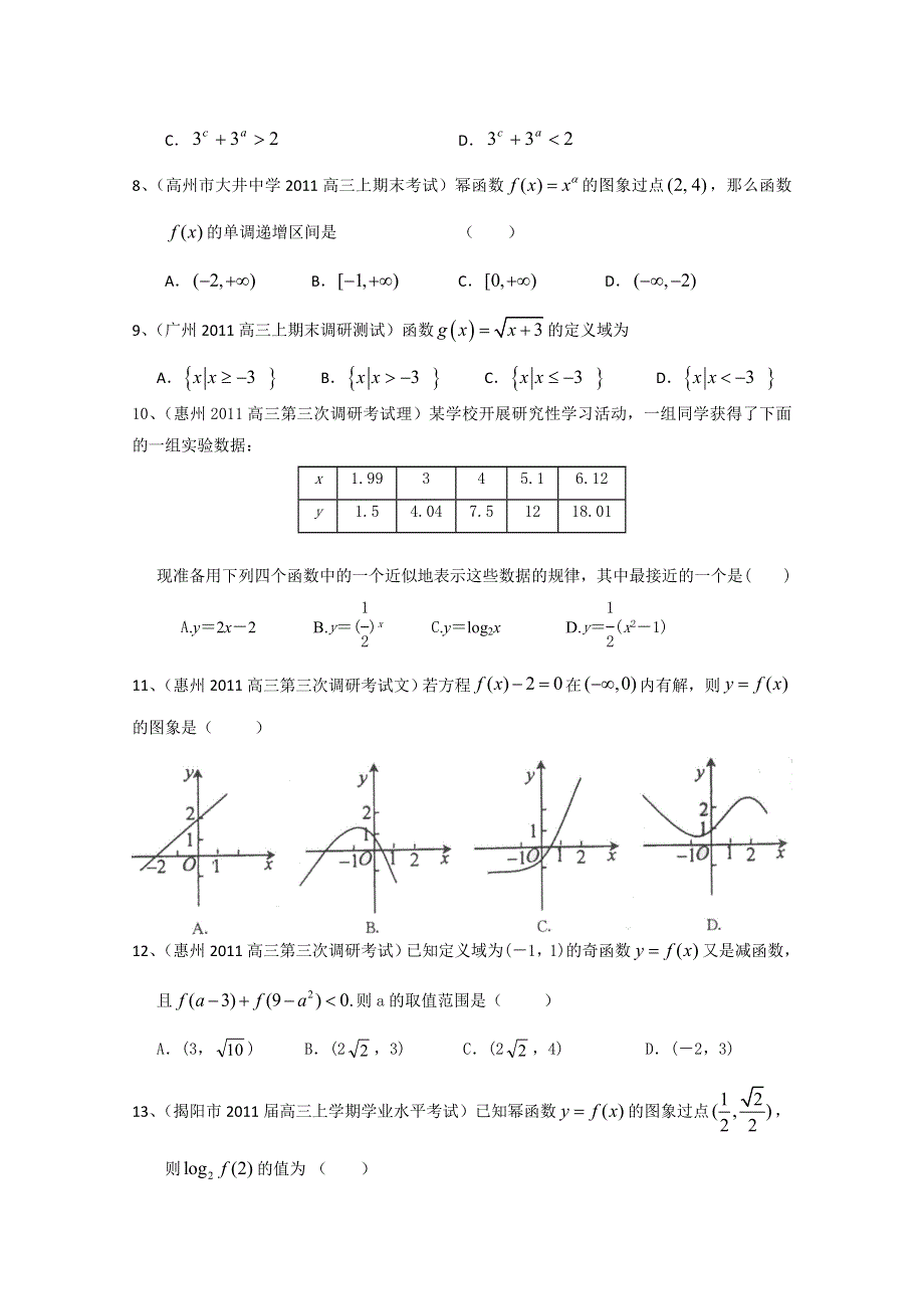 2011广东各地学校高三上学期期末考试题数学分类汇编：函数及其应用.doc_第2页