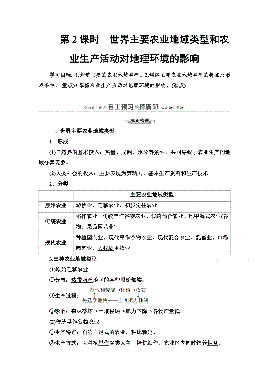 2020-2021学年中图版地理必修2教师用书：第3章 第1节 第2课时　世界主要农业地域类型和农业生产活动对地理环境的影响 WORD版含解析.doc_第1页