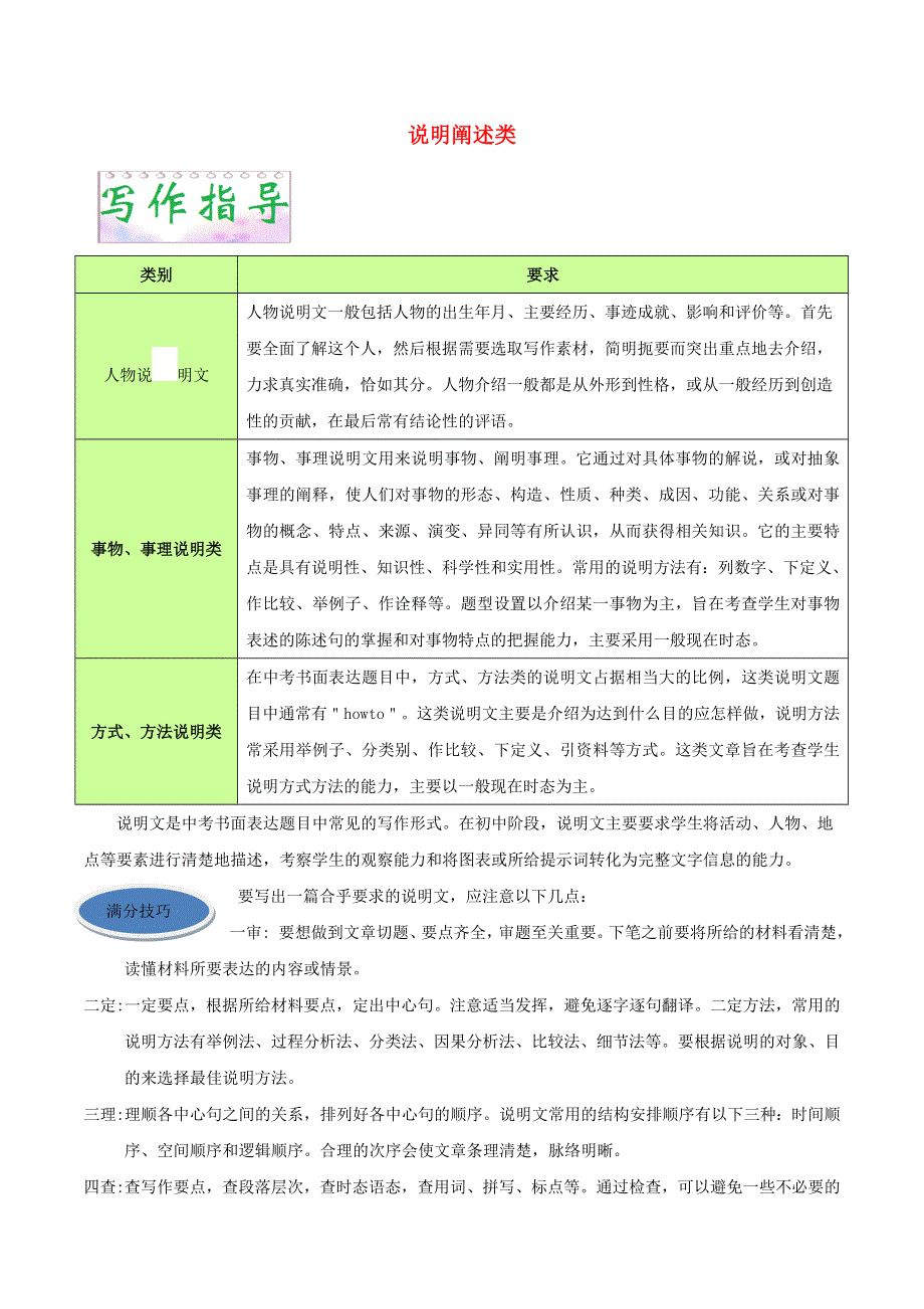 2020中考英语六大类作文高分秘笈 专题二 说明阐述类.doc_第1页