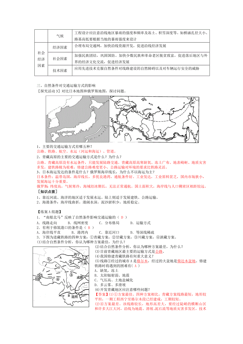 2011高一地理学案：自然条件对聚落及交通线路的影响学练案（中图版必修1）.doc_第3页