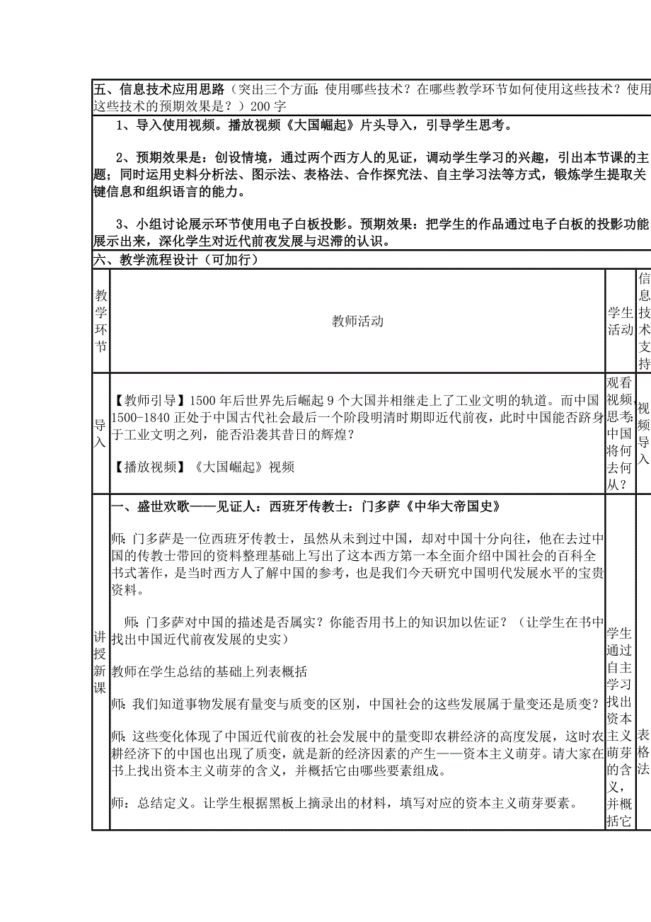 2015年山东教师全员远程研修优秀作业 高中历史岳麓版必修二教案 第6课 近代前夜的发展与迟滞4.doc_第2页