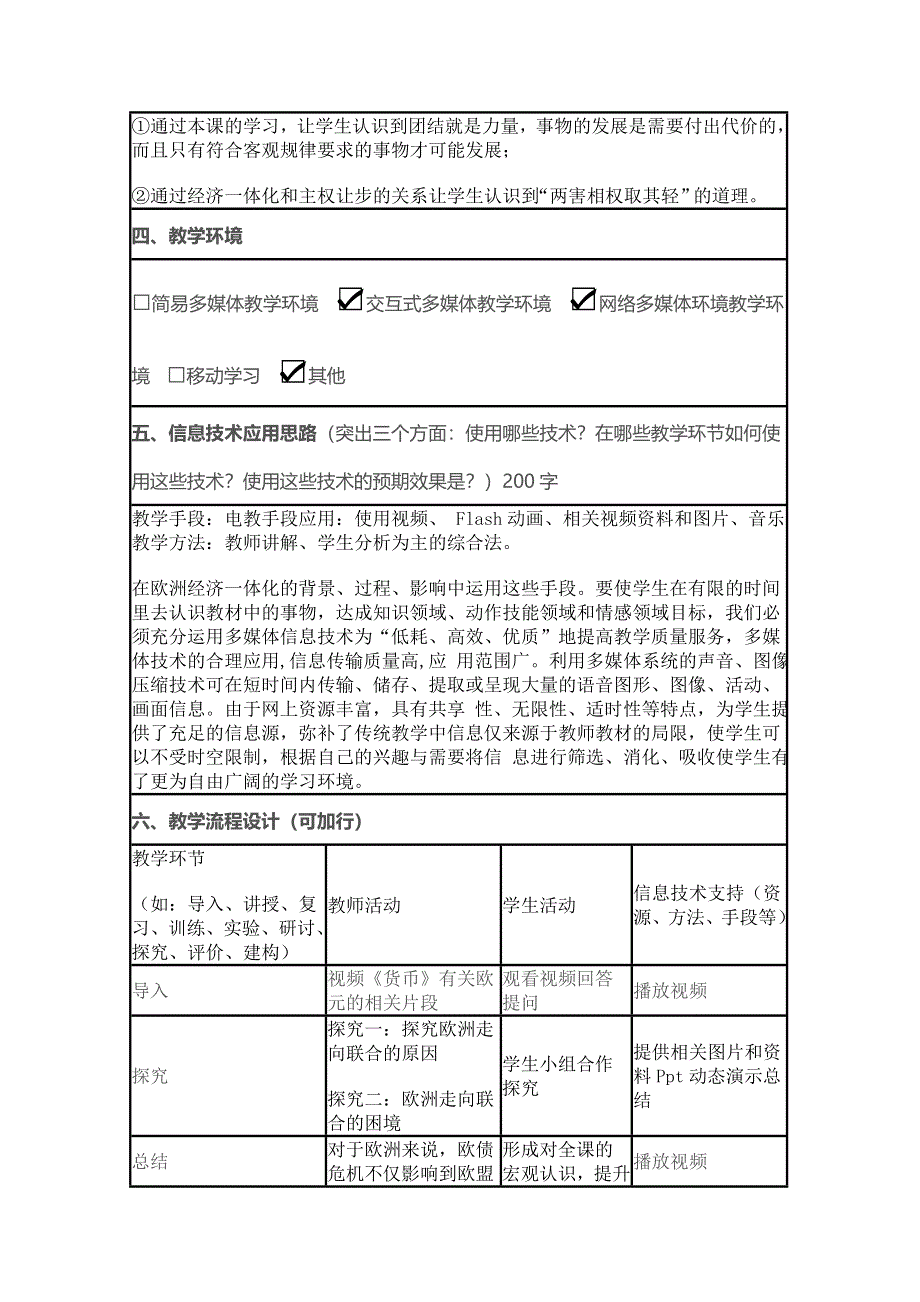 2015年山东教师全员远程研修优秀作业 高中历史岳麓版必修二教案 第24课 欧洲的经济区域一体化6.doc_第2页