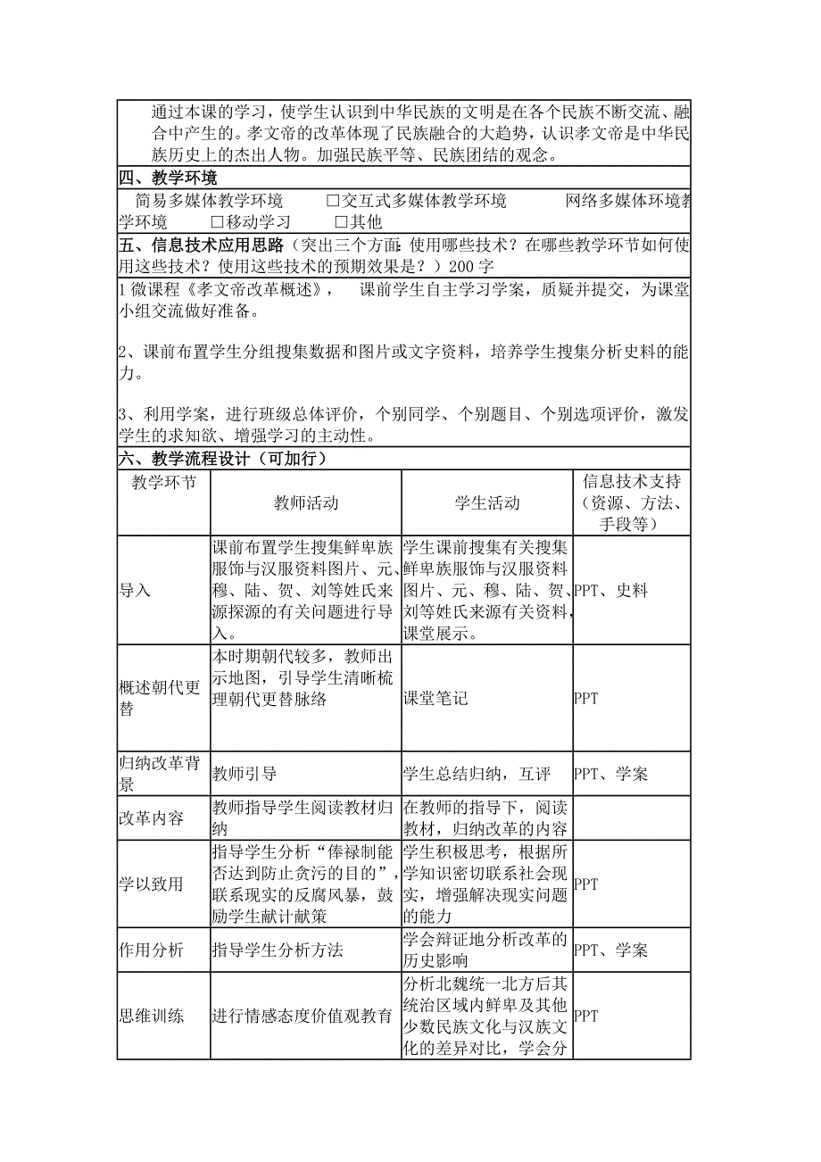 2015年山东教师全员远程研修优秀作业 高中历史岳麓版选修一教案 第5课 北魏孝文帝改革4.doc_第2页