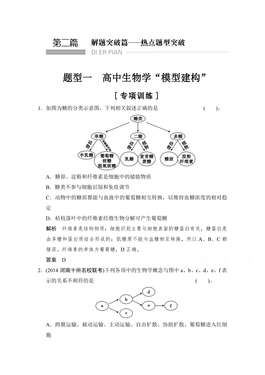 《创新设计》2015高考生物（山东专用）三轮专项训练-题型1.doc_第1页