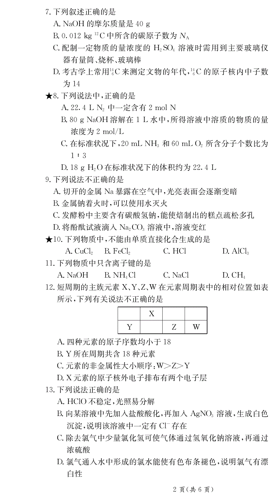 湖南省衡阳市船山英文学校2020-2021学年高一第一学期期末考试化学试卷 PDF版含答案.pdf_第2页