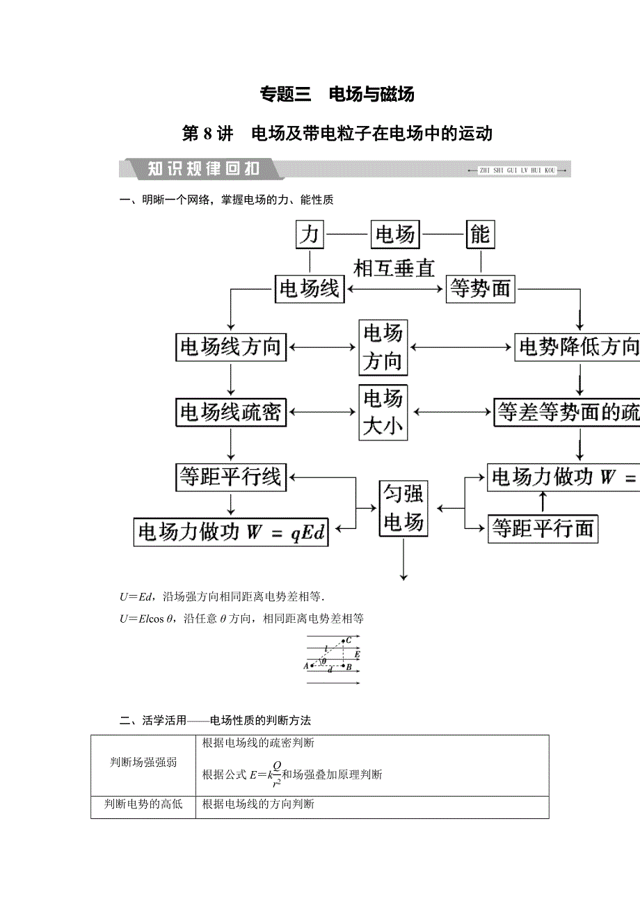 2018大二轮高考总复习物理文档：第8讲　电场及带电粒子在电场中的运动 WORD版含答案.DOC_第1页