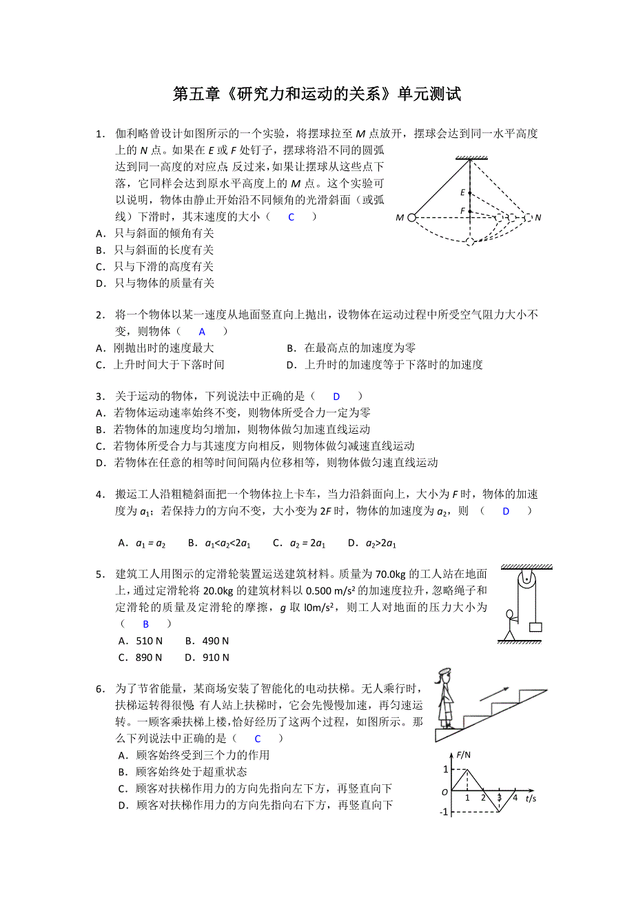 2011高一物理：第五章《研究力和运动的关系》单元测试14（沪科必修1）.doc_第1页