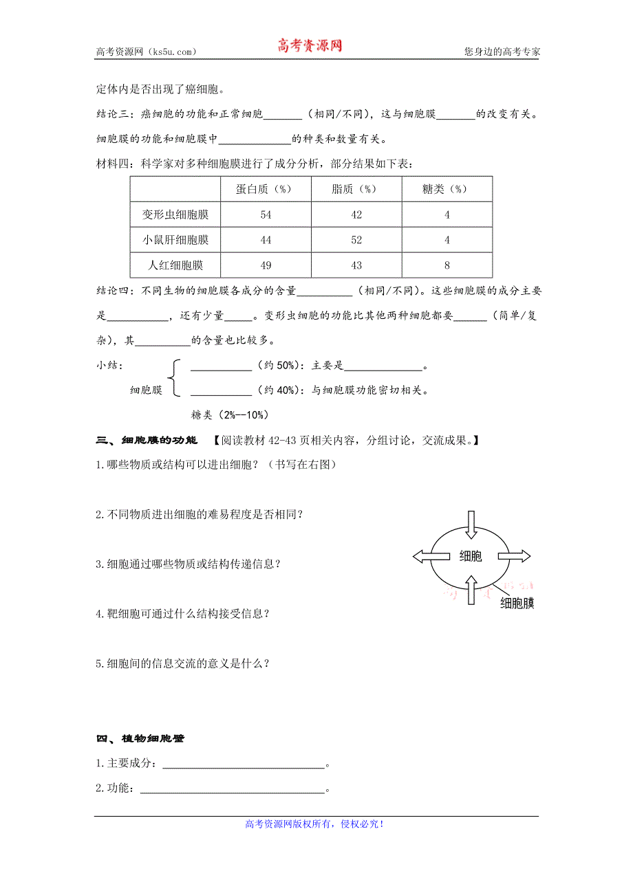 《名校推荐》湖北省宜昌市夷陵中学高中生物必修一3.1细胞膜 导学案.doc_第2页