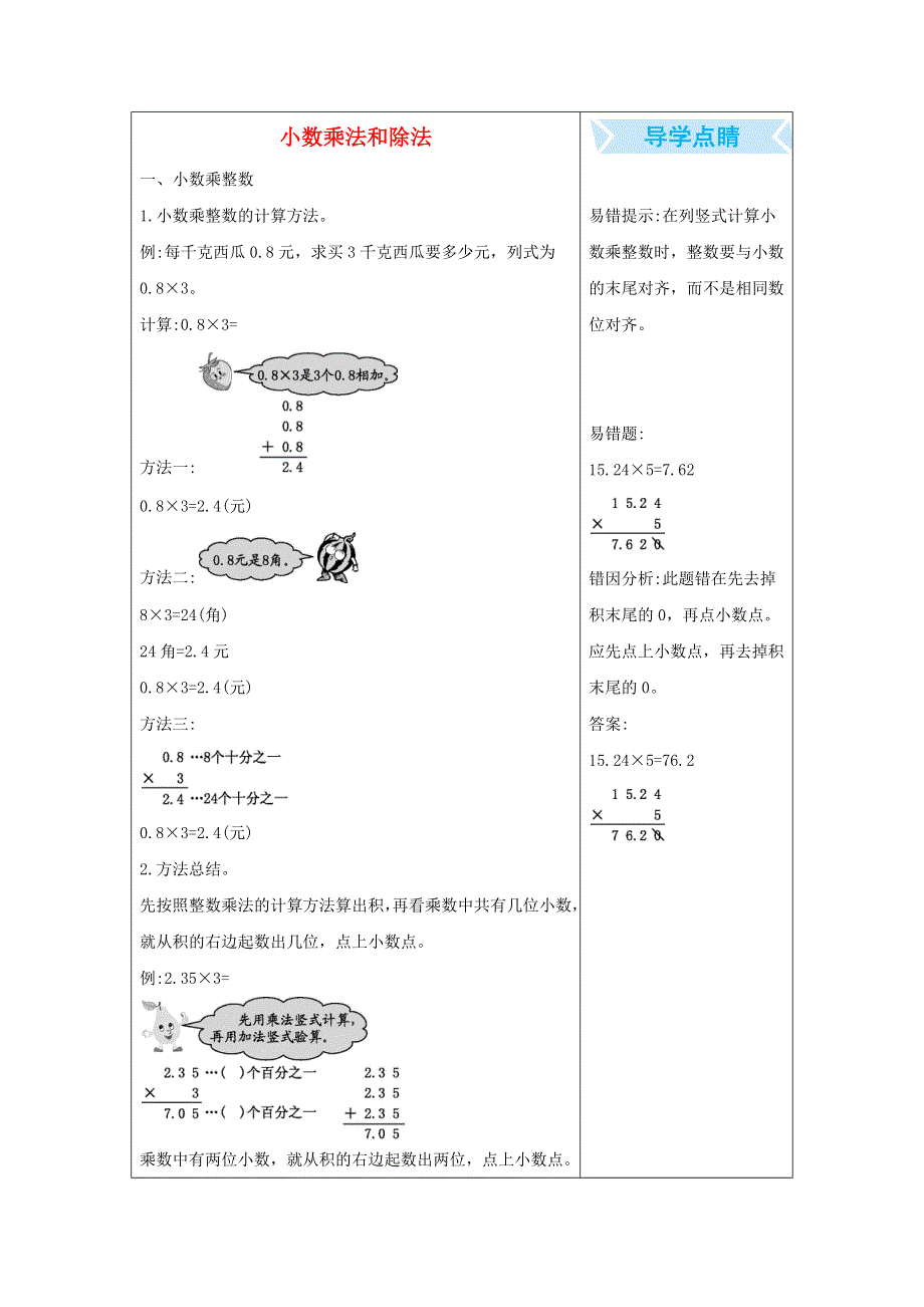 五年级数学上册 5 小数乘法和除法知识清单素材 苏教版.docx_第1页