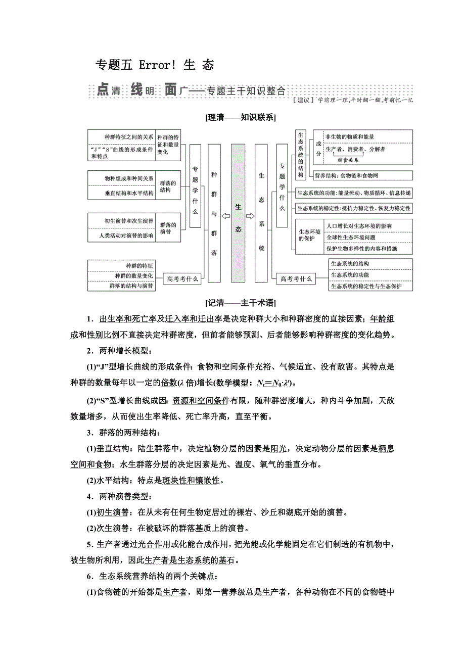 2018学年高中三维专题二轮复习学案生物江苏专版：第一部分 专题五 生 态 WORD版含解析.doc_第1页