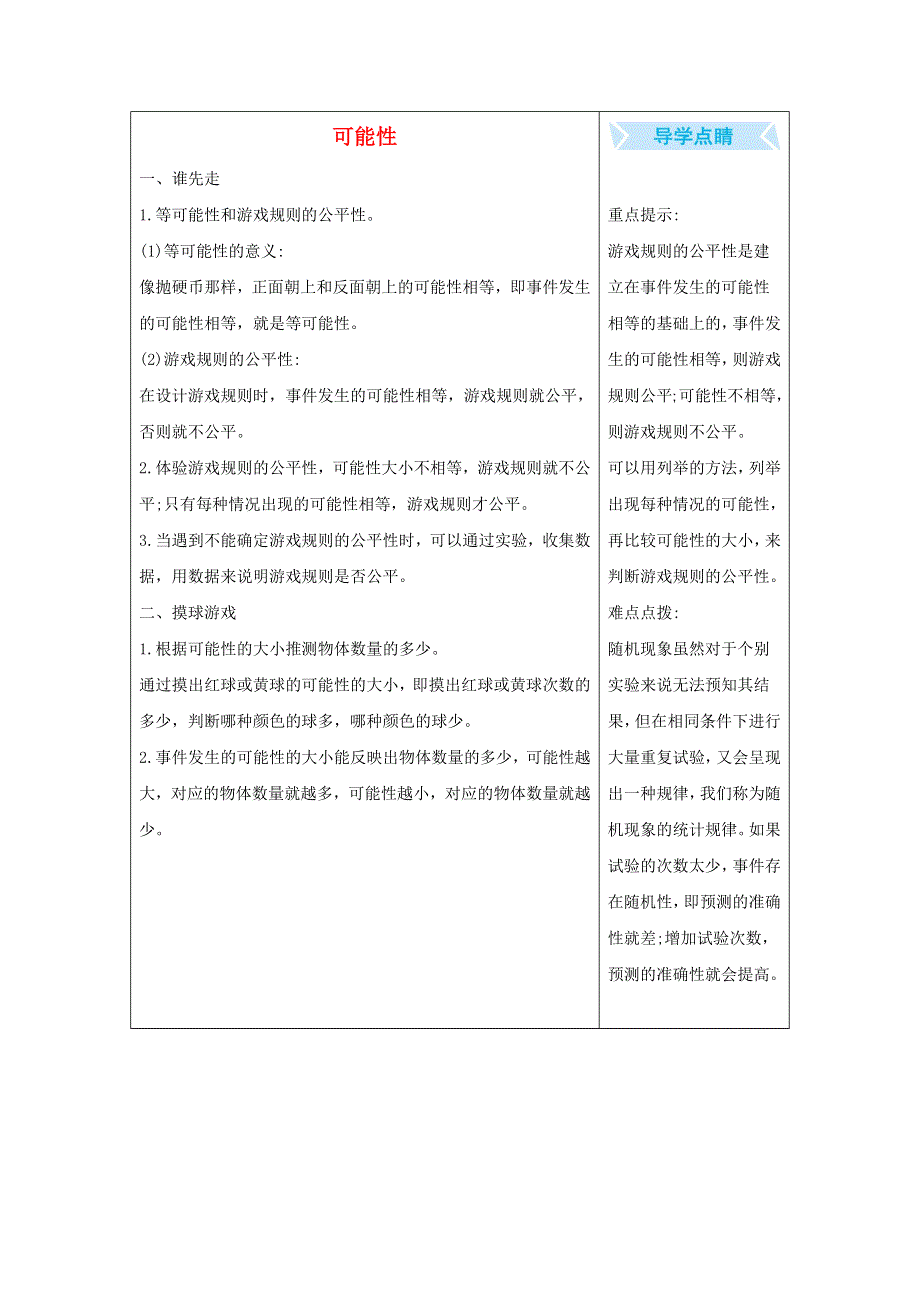 五年级数学上册 7 可能性知识清单素材 北师大版.docx_第1页