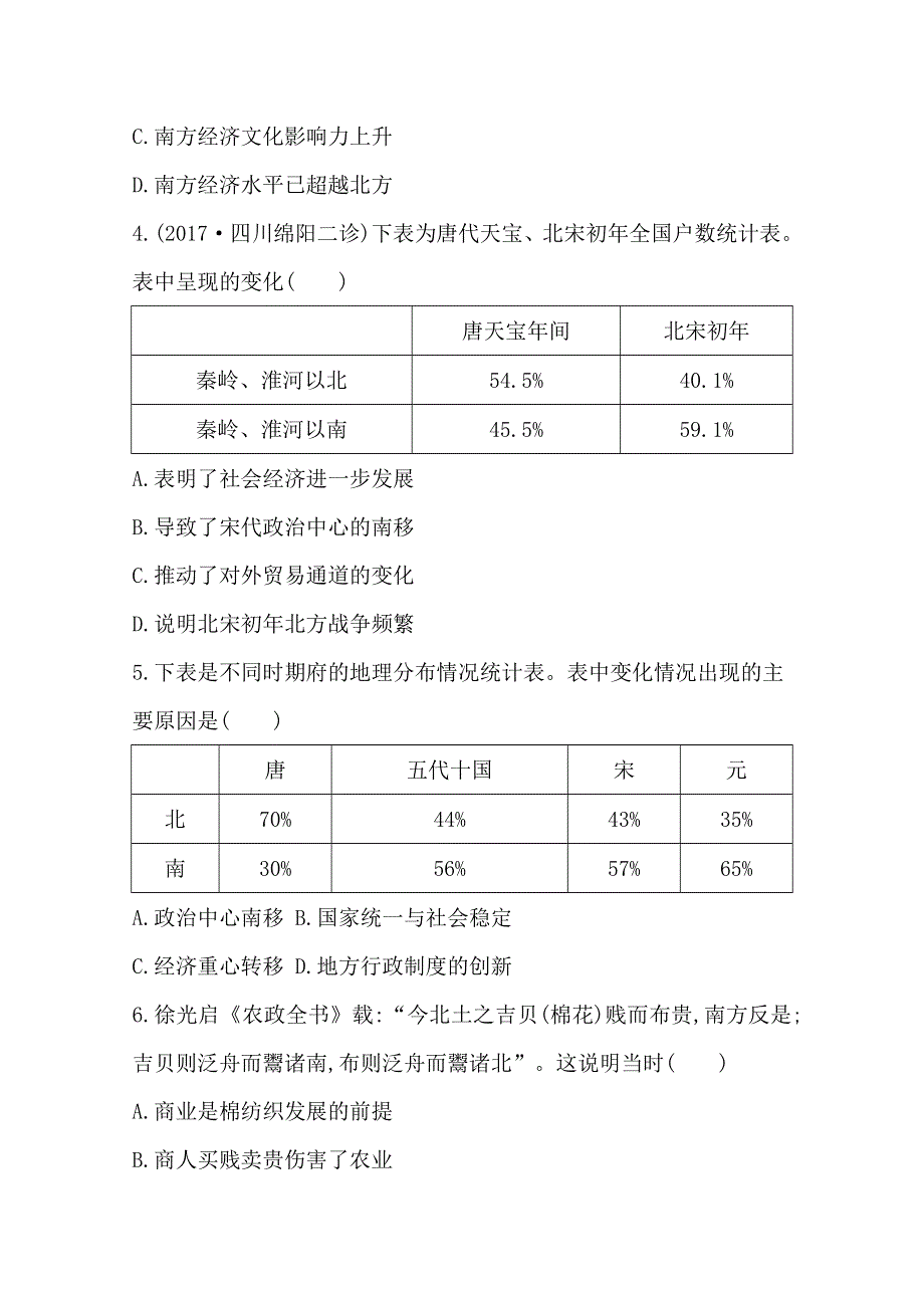 2018届《导与练》高考历史二轮专题复习配套资料试题：第一部分 古代篇　高考聚焦 专题贯通 专题4　古代中国区域开发与人口迁移 WORD版含答案.doc_第2页