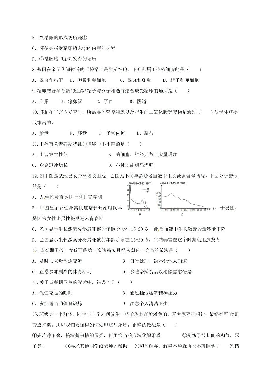 2021七年级生物下册 第一章 单元检测练习 （新版）新人教版.doc_第2页