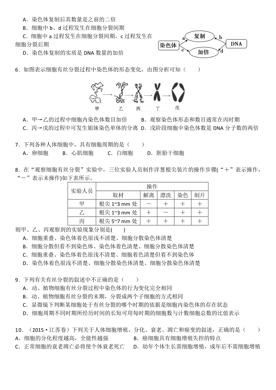 《名校推荐》湖北省武汉外国语学校2015-2016学年生物必修一第6章测试卷及参考答案.doc_第2页