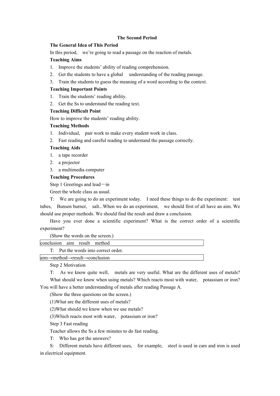 2011高一英语教案：MODULE 5　A LESSON IN A LAB 2ND PERIOD（外研版必修1）.doc_第1页