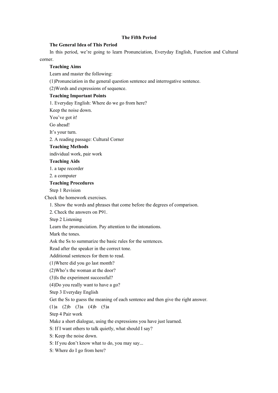 2011高一英语教案：MODULE 5　A LESSON IN A LAB 5TH PERIOD（外研版必修1）.doc_第1页