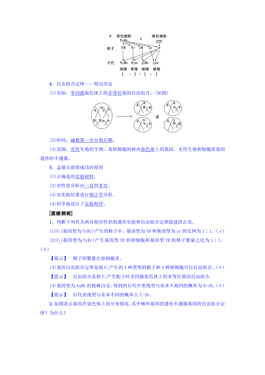 2018届《新坐标》高三生物（人教版）一轮文档讲义：必修2第5单元 第2讲 孟德尔的豌豆杂交实验（二） WORD版含答案.doc_第2页