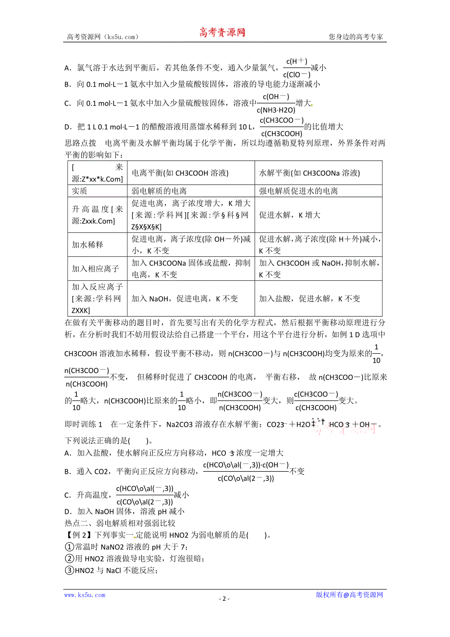 2013届高考化学考前热点再冲刺：专题二2讲 电解质溶液与电离平衡（真题试做+思路点拨+误区警示+跟踪练习 含答案）.doc_第2页