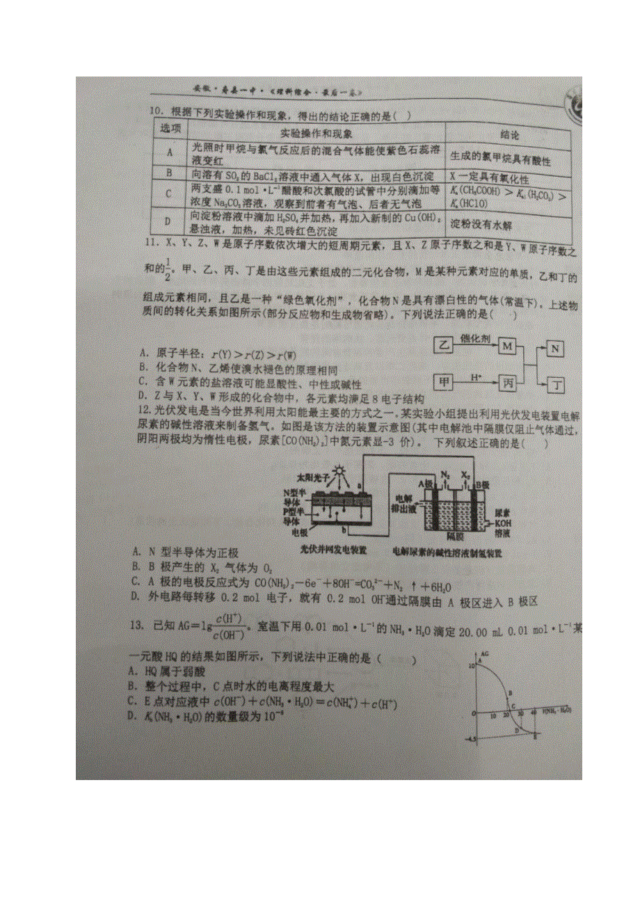 安徽省寿县一中2020届高三第十二次月考（最后一卷）理科综合试题 图片版 扫描版含答案.pdf_第3页