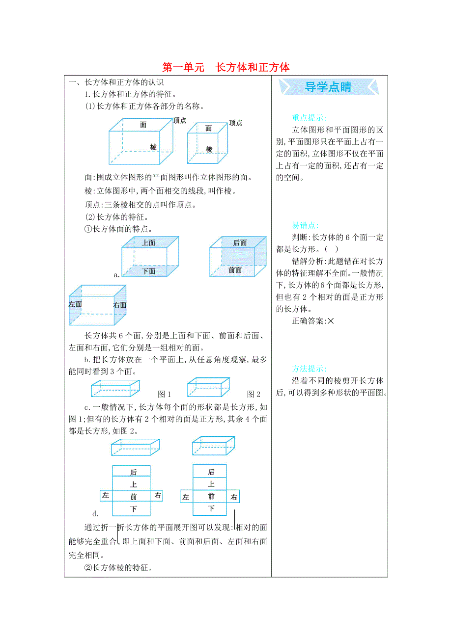 五年级数学下册 一 长方体和正方体知识清单素材 北京版.docx_第1页