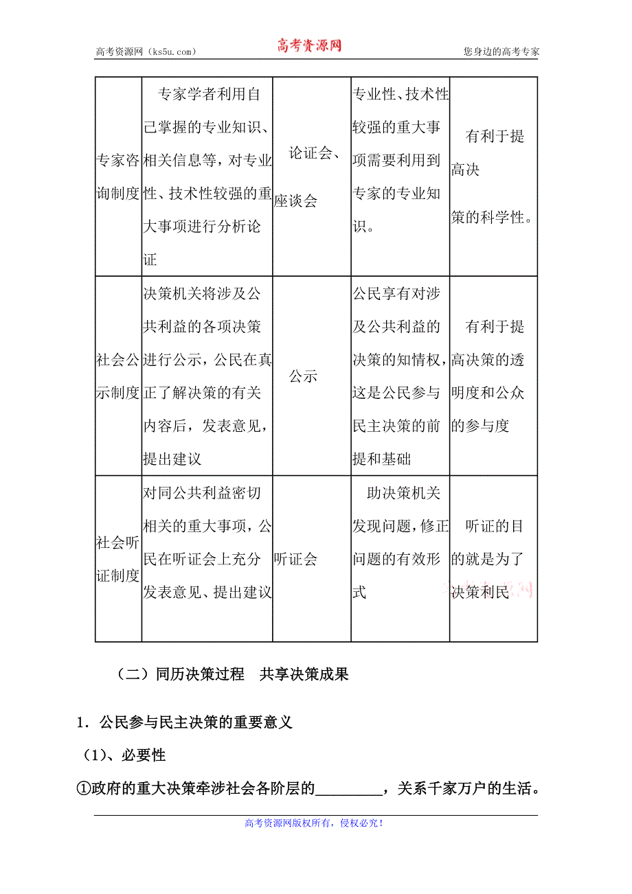 《名校推荐》甘肃省天水市第一中学人教版高一政治必修二 民主决策：做出最佳选择 学案.doc_第2页