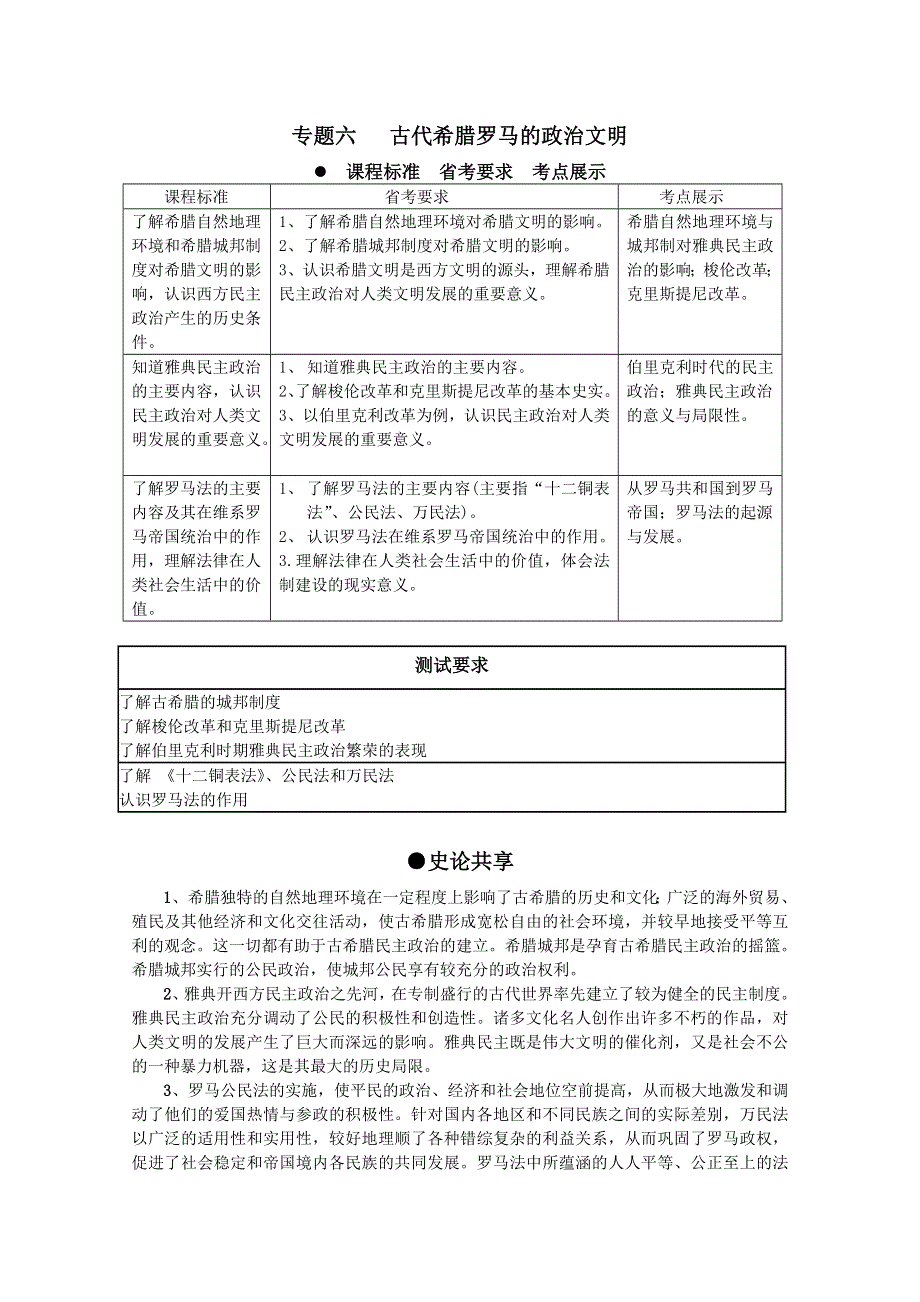 2013届高考历史一轮复习冲A新方案：专题六 古代希腊罗马的政治文明（人教版）.doc_第1页