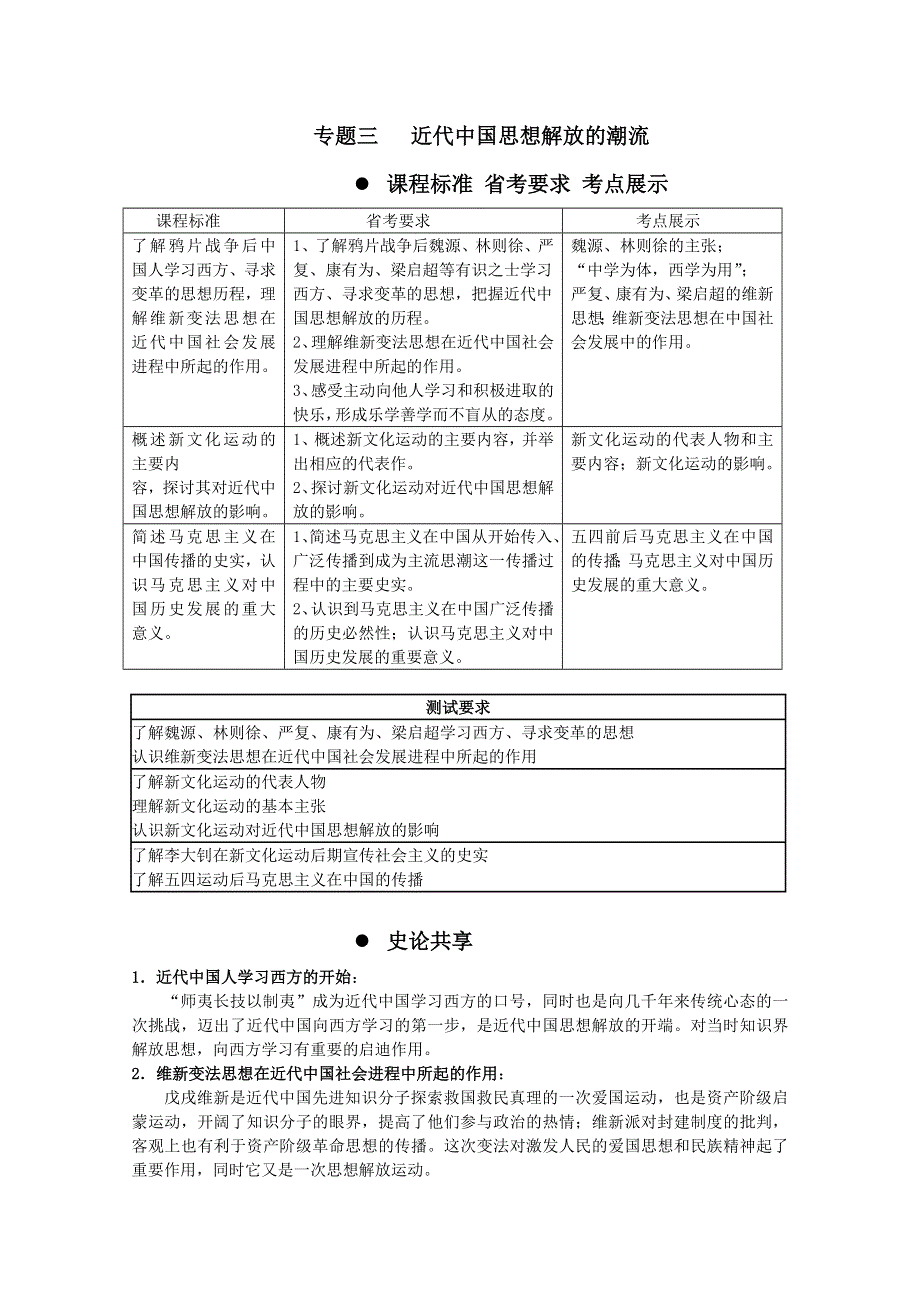 2013届高考历史一轮复习冲A新方案：专题三 近代中国思想解放的潮流（人教必修3）.doc_第1页