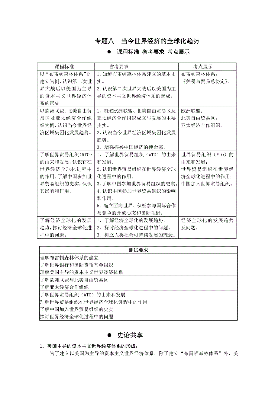 2013届高考历史一轮复习冲A新方案：专题八 当今世界经济的全球化趋势（人教必修2）.doc_第1页