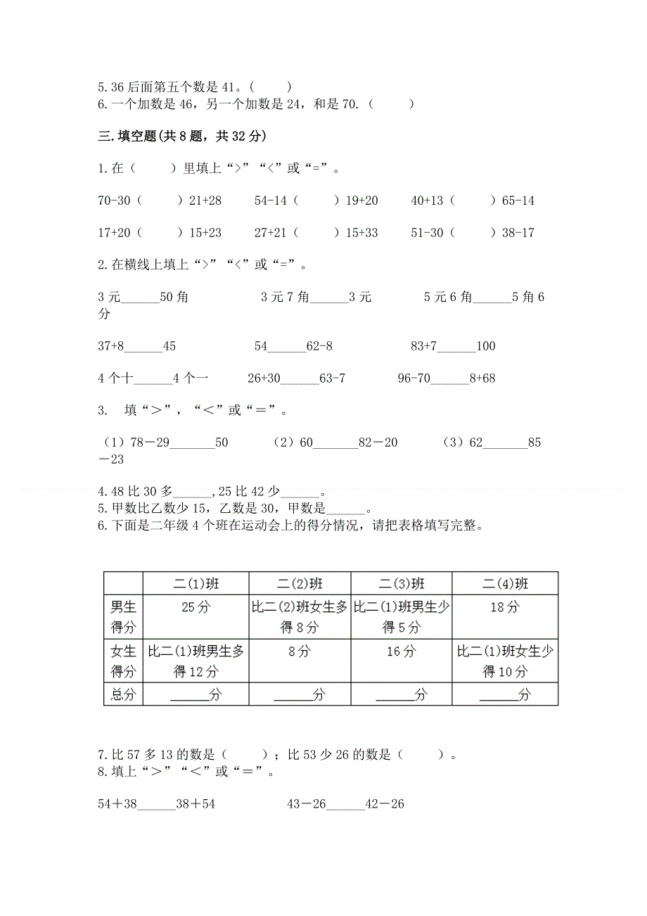 小学数学二年级《100以内的加法和减法》同步练习题word版.docx_第2页