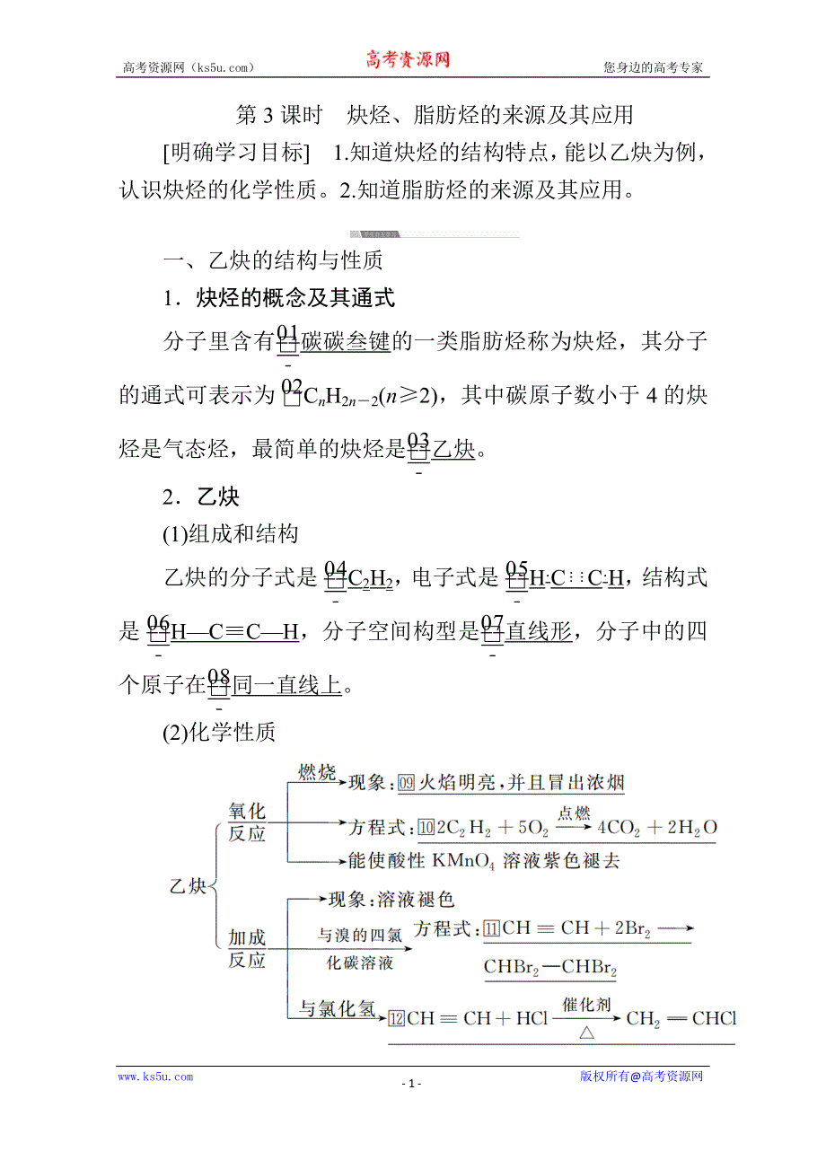 2020化学同步导学提分教程苏教选修五讲义：专题3 第一单元 第3课时　炔烃、脂肪烃的来源及其应用 WORD版含答案.doc_第1页