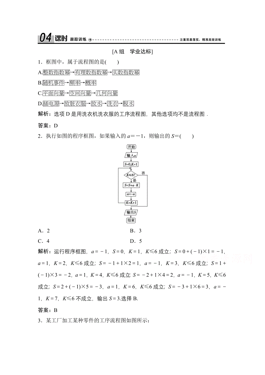 2020-2021学年人教A版数学选修1-2课时跟踪训练：4-1 流程图 WORD版含解析.doc_第1页