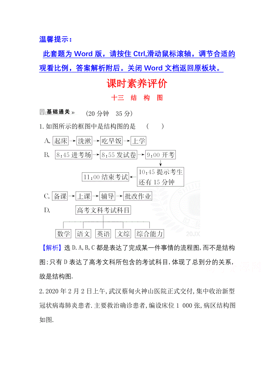 2020-2021学年人教A版数学选修1-2课时素养评价 4-2 结构图 WORD版含解析.doc_第1页