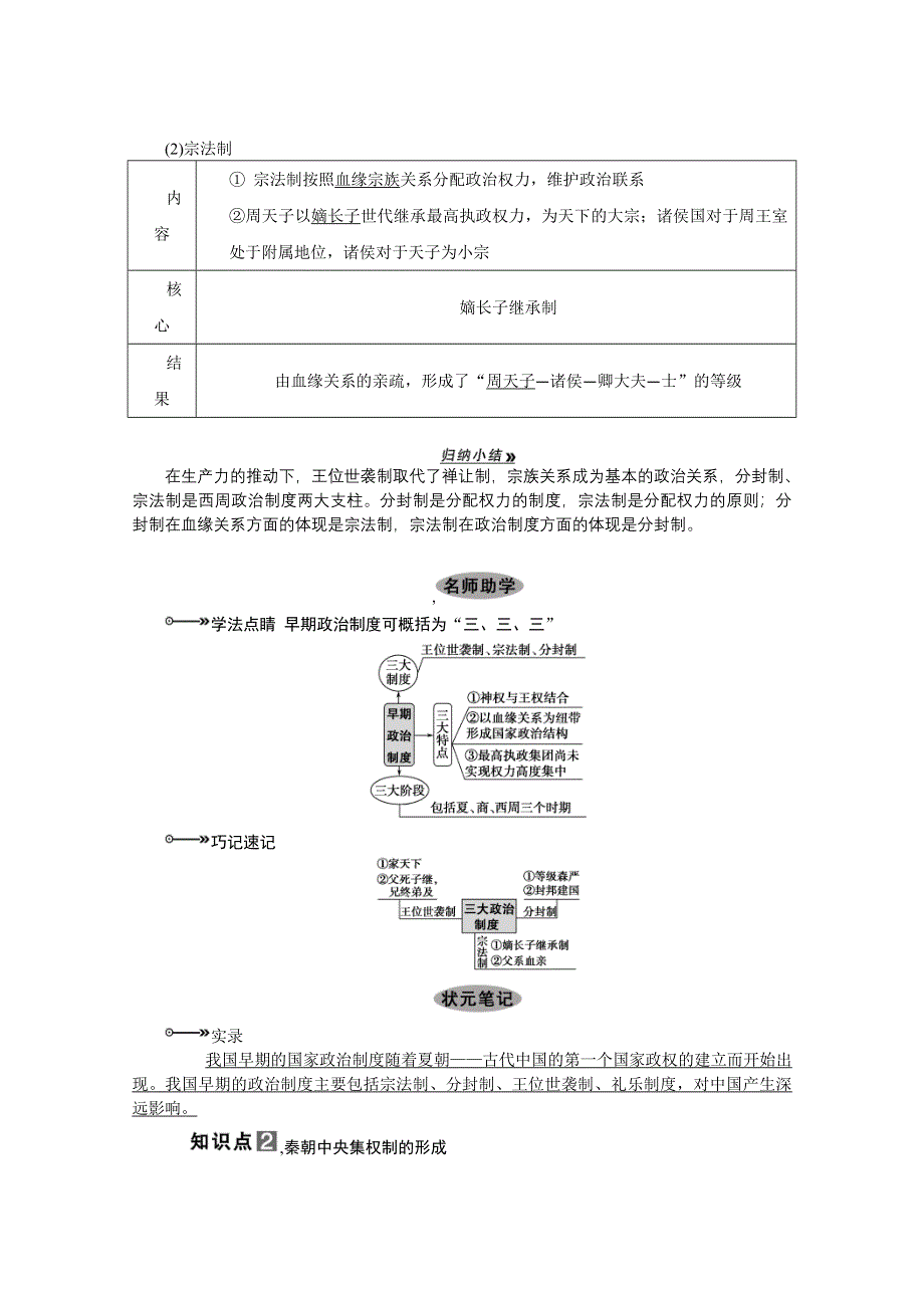 2013届高考历史一轮复习精品学案：第1课时夏商西周早期政治制度与秦朝中央集权制度的确立.doc_第2页