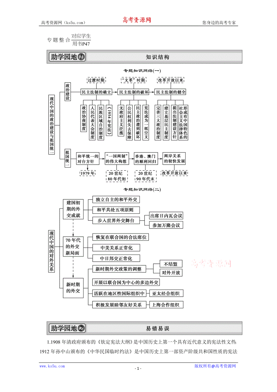 2013届高考历史一轮复习精品学案：必修1专题整合3.doc_第1页