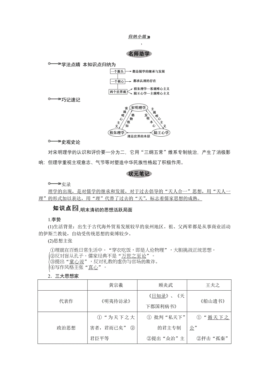 2013届高考历史一轮复习精品学案：第29课时宋明理学与明末清初的思想活跃局面.doc_第2页