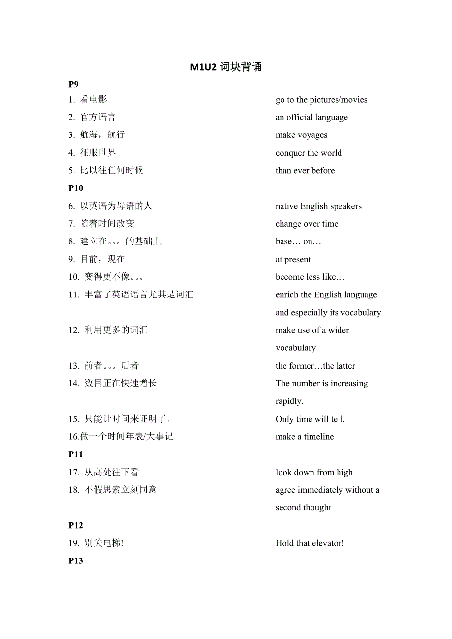 《名校推荐》福建省三明市第一中学高一英语M1U2英语词块.doc_第1页