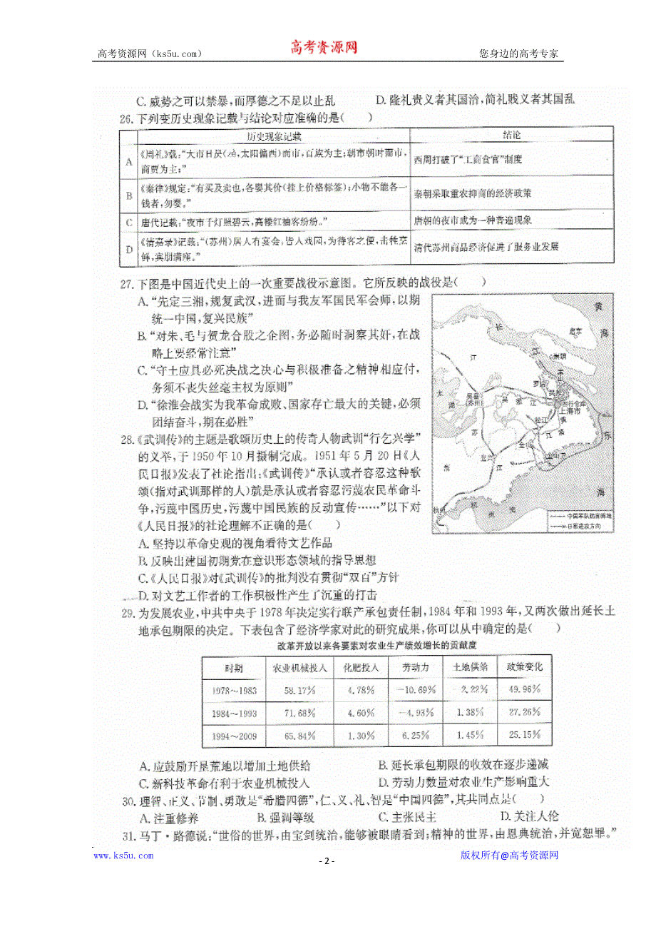 2015年普通高等学校招生全国统一考试新课标文科综合历史试题（五） 扫描版含答案.doc_第2页