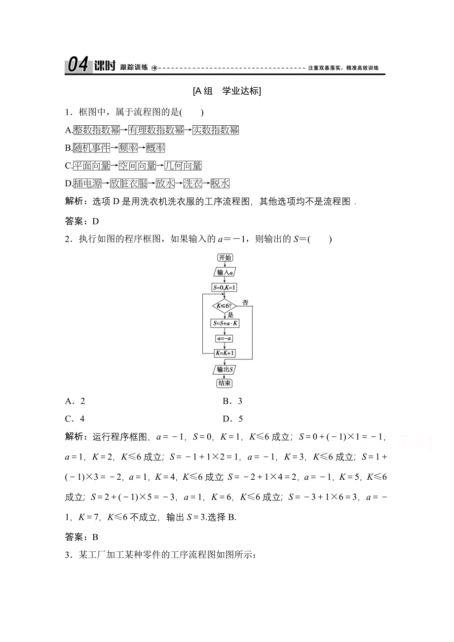 2020-2021学年人教A版数学选修1-2配套训练：4-1　流程图 WORD版含解析.doc_第1页