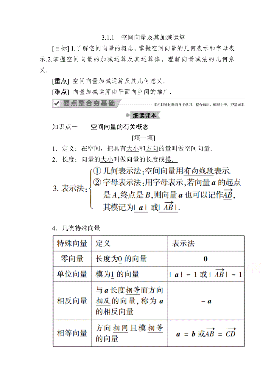 2020-2021学年人教A版数学选修2-1学案：3-1-1　空间向量及其加减运算 WORD版含解析.doc_第1页