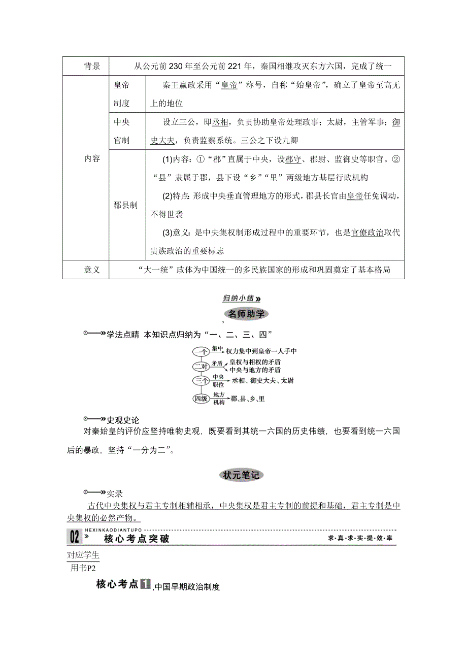 2013届高考历史一轮复习精品讲义：第1课时夏商西周早期政治制度与秦朝中央集权制度的确立（人教版必修1）.doc_第3页