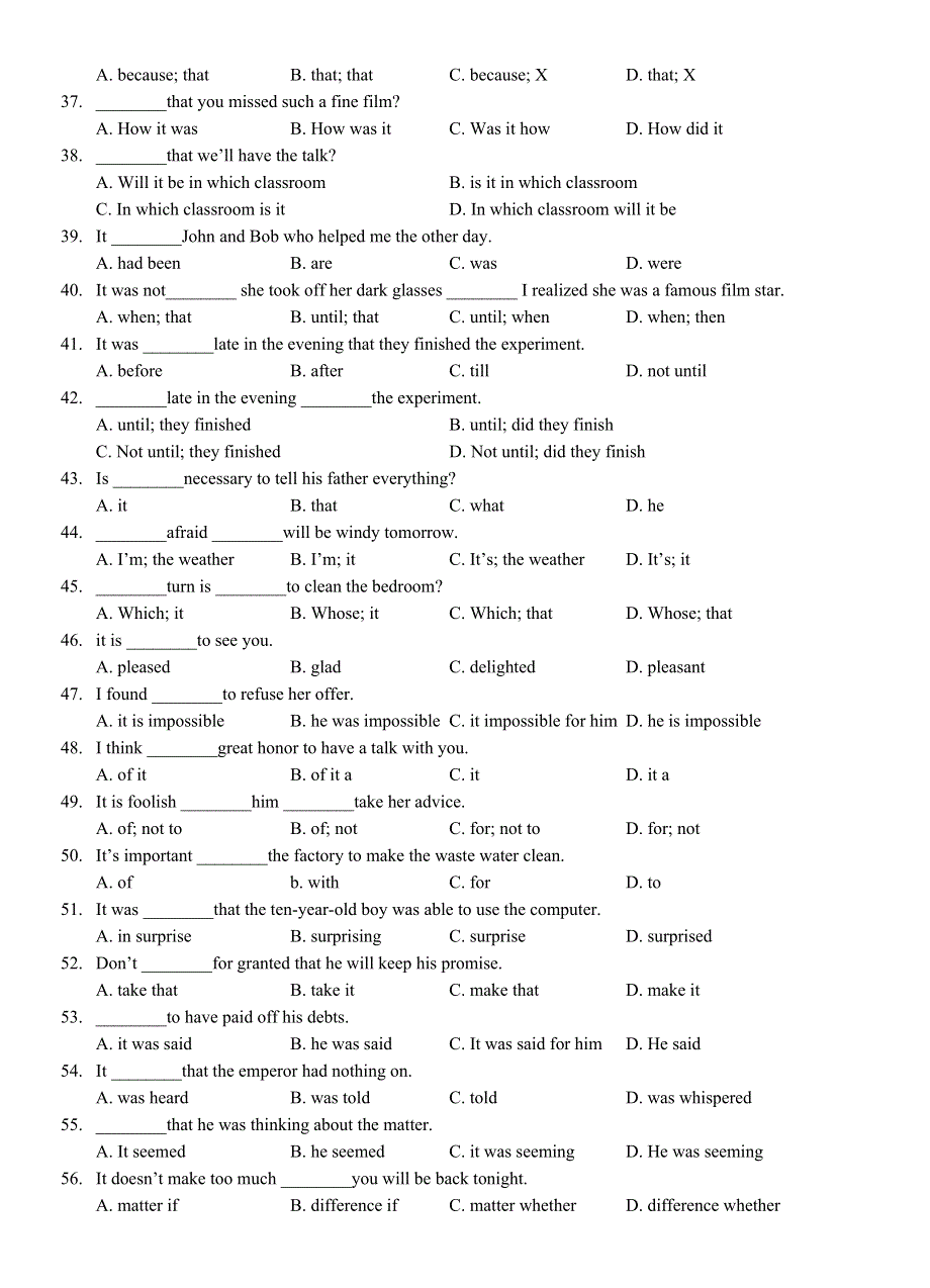 2015年暑期初高中衔接英语语法专项练习：XV倒装与“IT” WORD版含答案.doc_第3页