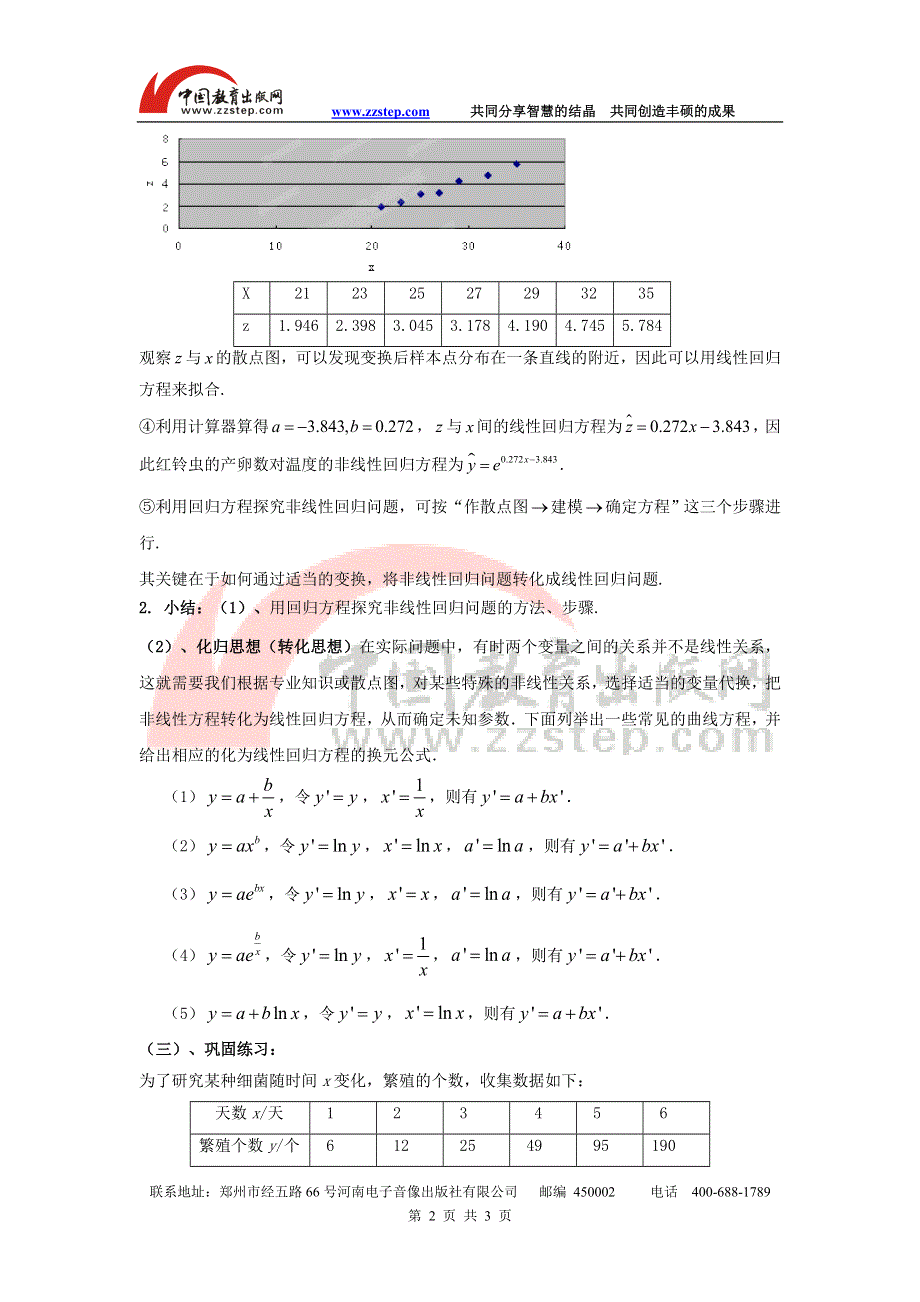 九江市实验中学数学北师大版选修2-3教案 第三章 第三课时 可线性化的回归分析 WORD版含答案.doc_第2页