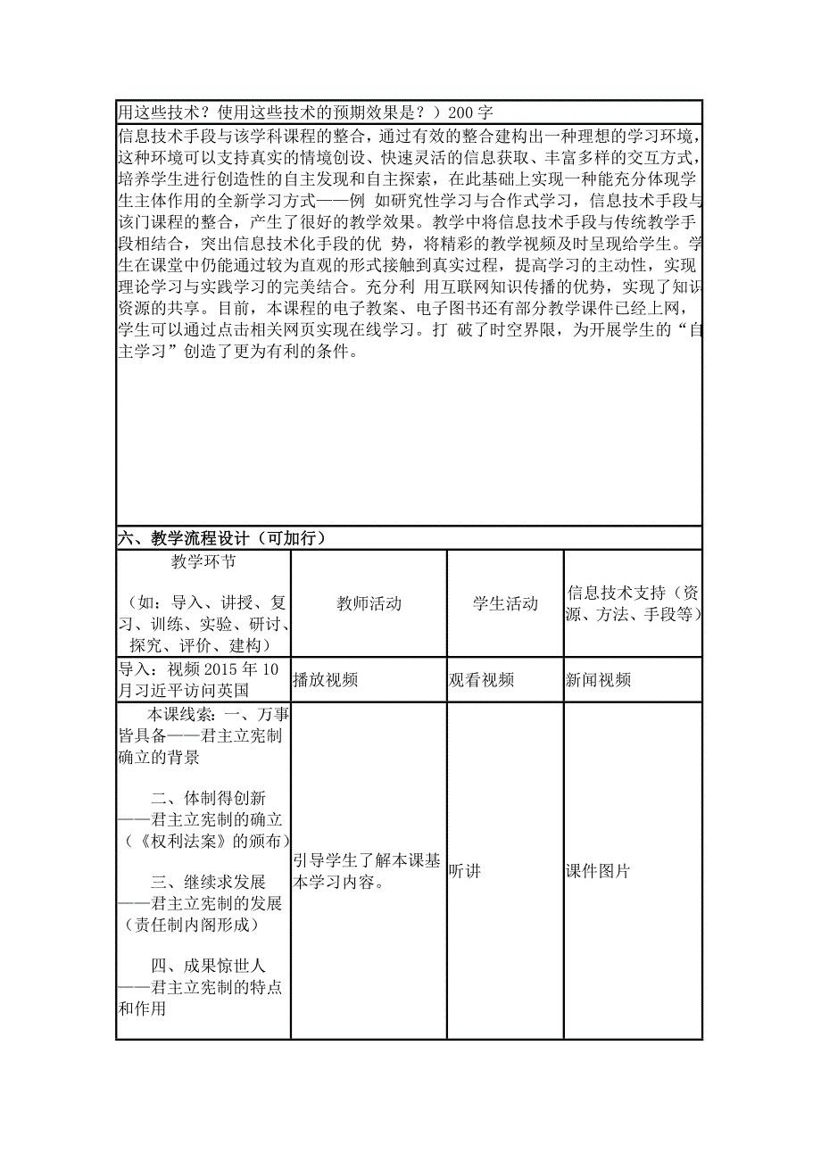 2015年山东教师全员远程研修优秀作业 高中历史岳麓版必修一教案 第8课 英国的制度创新4.doc_第2页