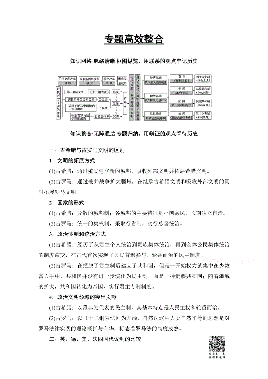 2018人民版历史高考一轮复习文档 专题4 专题高效整合 WORD版含答案.doc_第1页