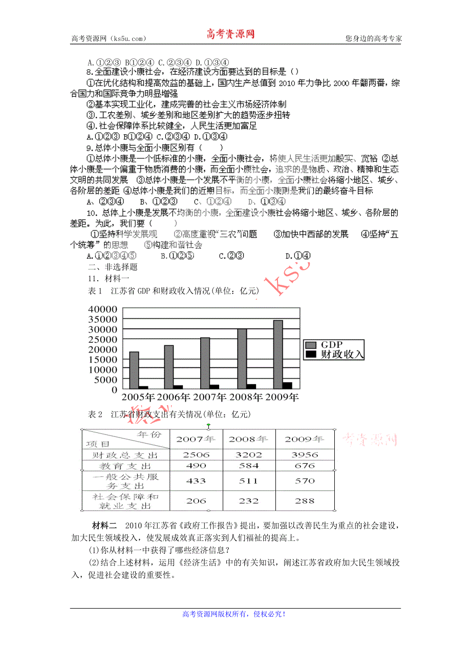 2011高一政治试题：10.1全面建设小康社会的经济目标（新人教版必修1）.doc_第2页